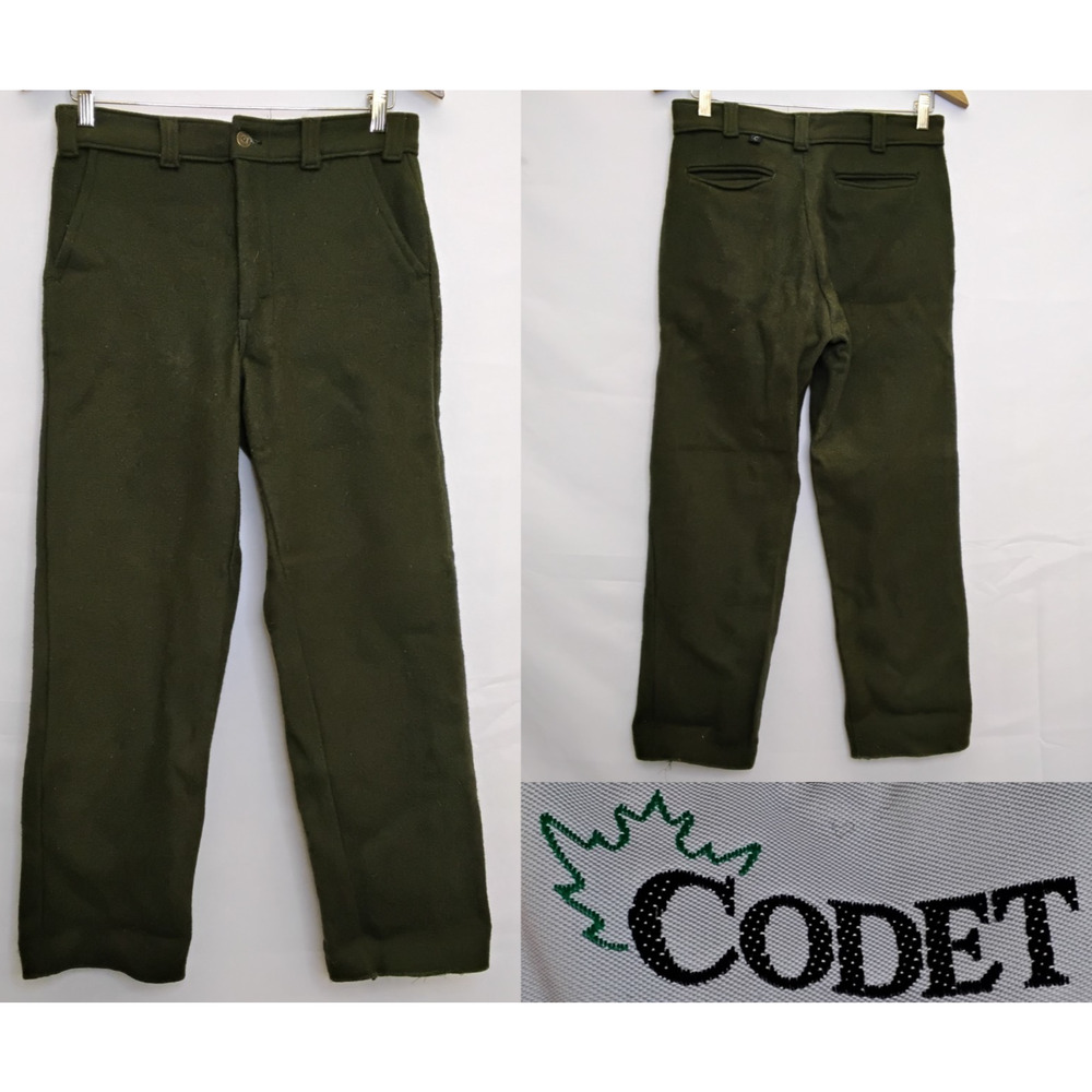 Codet Wool Pants 28x28 Green Outdoor Winter Made in Canada Heavyweight #Z5456
